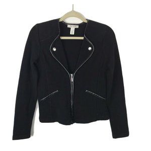 Women's White House Black Market Black ribbed Full Zip Sweater Jacket Sz S
